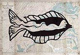 zwart vismens gedrukt op oude waterkaart
