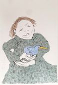 meisje met blauwe vogel