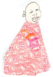 baby in rose slaapjurk, tekening
