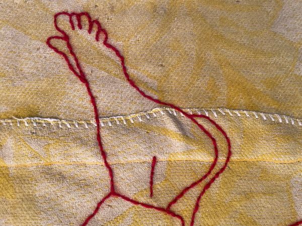 gele deken detail, voeten